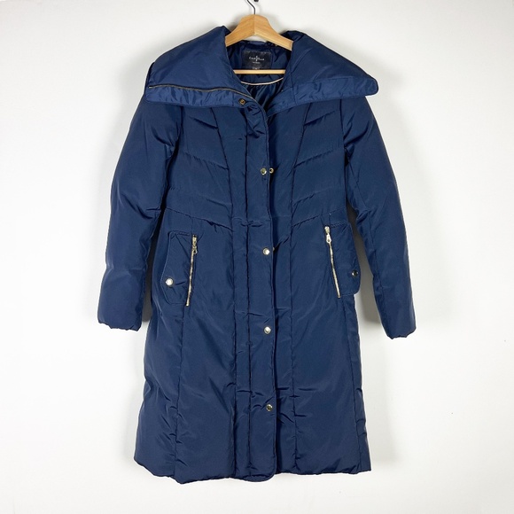 Cole Haan Women's Down Clusters Feather Filled Quilted Puffer Jacket Coat Blue M - Picture 1 of 4